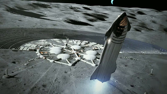 Image of Rocket Landing on Moon next to Moon Base